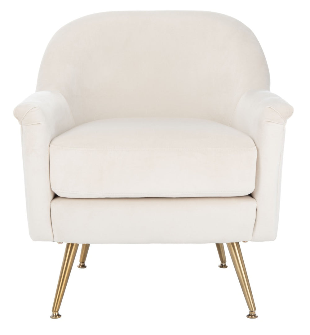 Safavieh Brienne Mid Century Arm Chair - Luxurious Velvet Accent With Elegant Brass Legs For Cozy Living Spaces Ivory Velvet/Brass ACH4506A