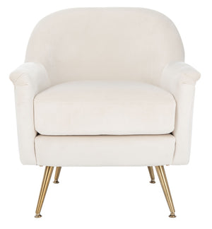 Safavieh Brienne Mid Century Arm Chair - Luxurious Velvet Accent With Elegant Brass Legs For Cozy Living Spaces Ivory Velvet/Brass ACH4506A