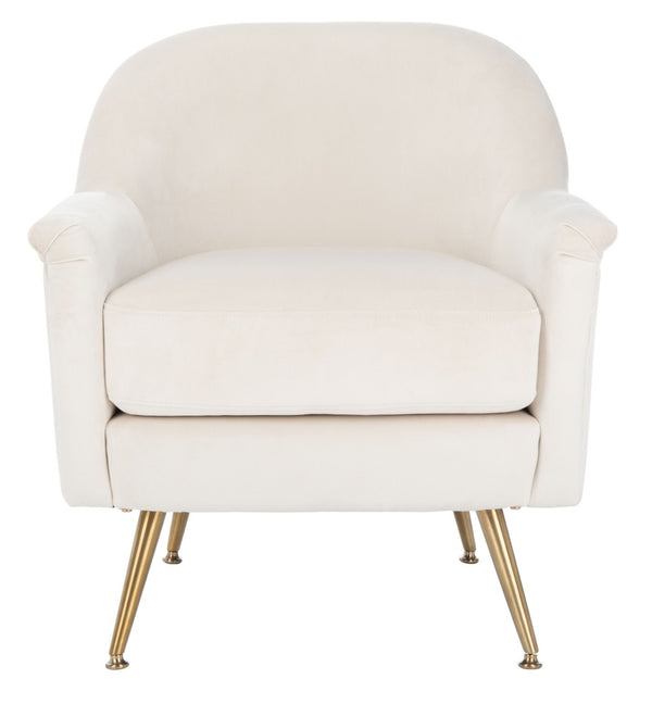 Safavieh Brienne Mid Century Arm Chair - Luxurious Velvet Accent With Elegant Brass Legs For Cozy Living Spaces Ivory Velvet/Brass ACH4506A