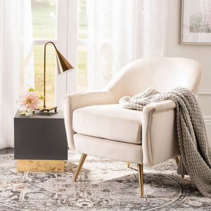 Safavieh Brienne Mid Century Arm Chair - Luxurious Velvet Accent With Elegant Brass Legs For Cozy Living Spaces Ivory Velvet/Brass ACH4506A