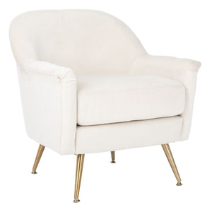 Safavieh Brienne Mid Century Arm Chair - Luxurious Velvet Accent With Elegant Brass Legs For Cozy Living Spaces Ivory Velvet/Brass ACH4506A