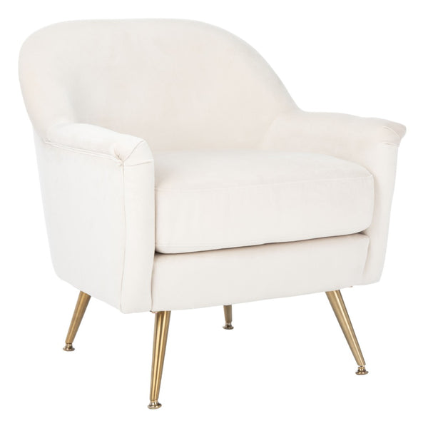 Safavieh Brienne Mid Century Arm Chair - Luxurious Velvet Accent With Elegant Brass Legs For Cozy Living Spaces Ivory Velvet/Brass ACH4506A