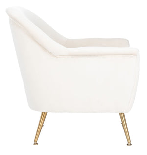 Safavieh Brienne Mid Century Arm Chair - Luxurious Velvet Accent With Elegant Brass Legs For Cozy Living Spaces Ivory Velvet/Brass ACH4506A