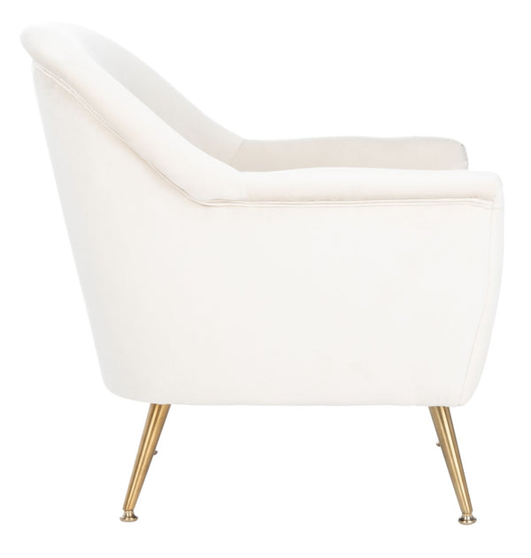 Safavieh Brienne Mid Century Arm Chair - Luxurious Velvet Accent With Elegant Brass Legs For Cozy Living Spaces Ivory Velvet/Brass ACH4506A