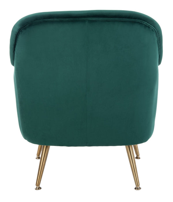 Safavieh Brienne Mid Century Arm Chair - Luxurious Velvet Accent With Elegant Brass Legs For Cozy Living Spaces Emerald Velvet/Brass ACH4506B