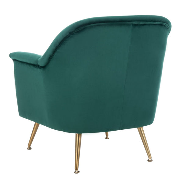 Safavieh Brienne Mid Century Arm Chair - Luxurious Velvet Accent With Elegant Brass Legs For Cozy Living Spaces Emerald Velvet/Brass ACH4506B