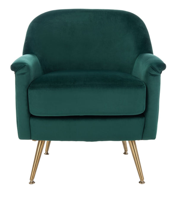 Safavieh Brienne Mid Century Arm Chair - Luxurious Velvet Accent With Elegant Brass Legs For Cozy Living Spaces Emerald Velvet/Brass ACH4506B