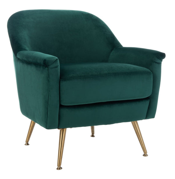 Safavieh Brienne Mid Century Arm Chair - Luxurious Velvet Accent With Elegant Brass Legs For Cozy Living Spaces Emerald Velvet/Brass ACH4506B