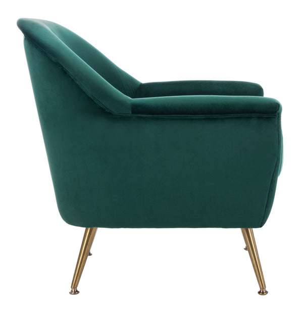 Safavieh Brienne Mid Century Arm Chair - Luxurious Velvet Accent With Elegant Brass Legs For Cozy Living Spaces Emerald Velvet/Brass ACH4506B