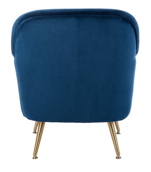 Safavieh Brienne Mid Century Arm Chair - Luxurious Velvet Accent With Elegant Brass Legs For Cozy Living Spaces Navy Velvet/Brass ACH4506C