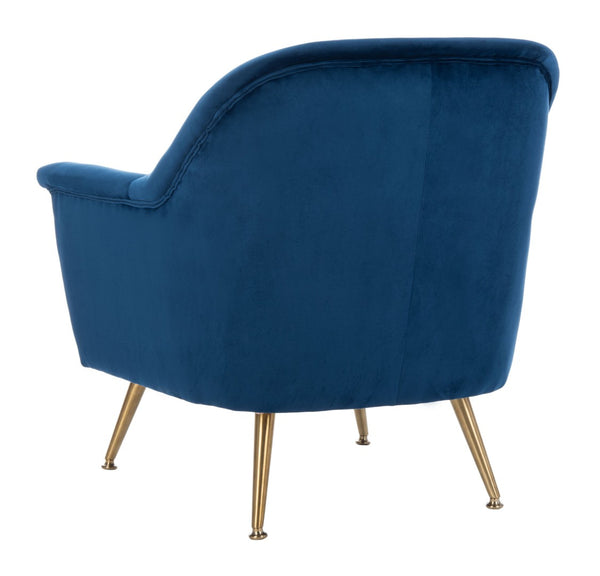 Safavieh Brienne Mid Century Arm Chair - Luxurious Velvet Accent With Elegant Brass Legs For Cozy Living Spaces Navy Velvet/Brass ACH4506C