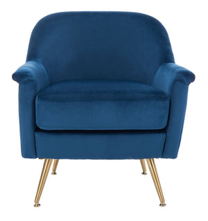 Safavieh Brienne Mid Century Arm Chair - Luxurious Velvet Accent With Elegant Brass Legs For Cozy Living Spaces Navy Velvet/Brass ACH4506C