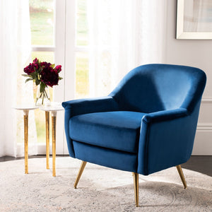 Safavieh Brienne Mid Century Arm Chair - Luxurious Velvet Accent With Elegant Brass Legs For Cozy Living Spaces Navy Velvet/Brass ACH4506C