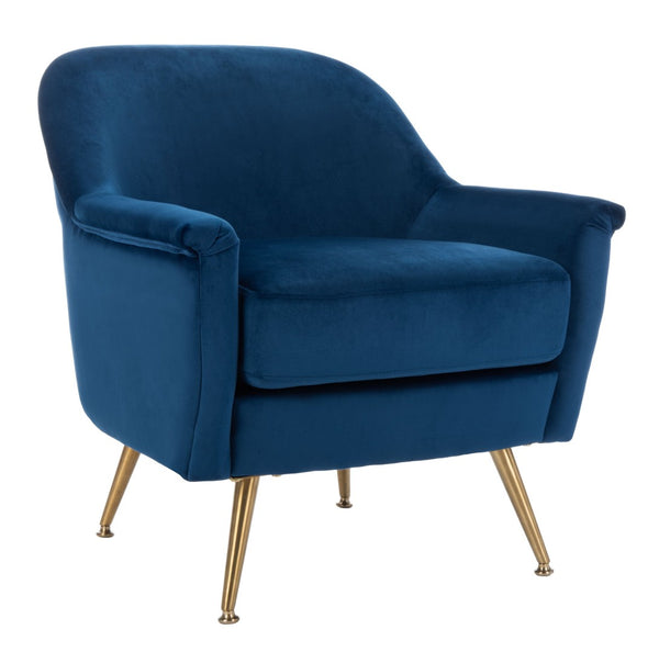 Safavieh Brienne Mid Century Arm Chair - Luxurious Velvet Accent With Elegant Brass Legs For Cozy Living Spaces Navy Velvet/Brass ACH4506C