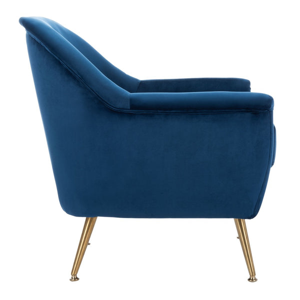 Safavieh Brienne Mid Century Arm Chair - Luxurious Velvet Accent With Elegant Brass Legs For Cozy Living Spaces Navy Velvet/Brass ACH4506C