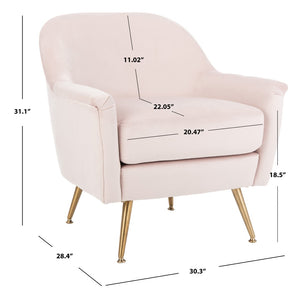 Safavieh Brienne Mid Century Arm Chair - Luxurious Velvet Accent With Elegant Brass Legs For Cozy Living Spaces Blush Pink Velvet/Brass ACH4506D