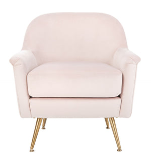 Safavieh Brienne Mid Century Arm Chair - Luxurious Velvet Accent With Elegant Brass Legs For Cozy Living Spaces Blush Pink Velvet/Brass ACH4506D