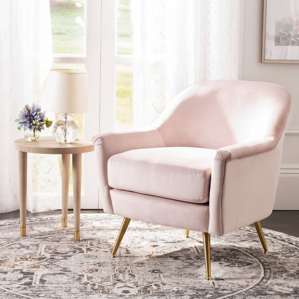 Safavieh Brienne Mid Century Arm Chair - Luxurious Velvet Accent With Elegant Brass Legs For Cozy Living Spaces Blush Pink Velvet/Brass ACH4506D