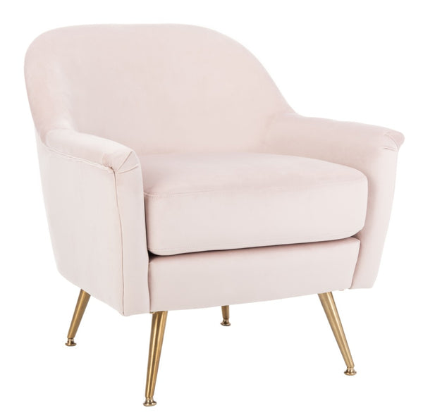 Safavieh Brienne Mid Century Arm Chair - Luxurious Velvet Accent With Elegant Brass Legs For Cozy Living Spaces Blush Pink Velvet/Brass ACH4506D