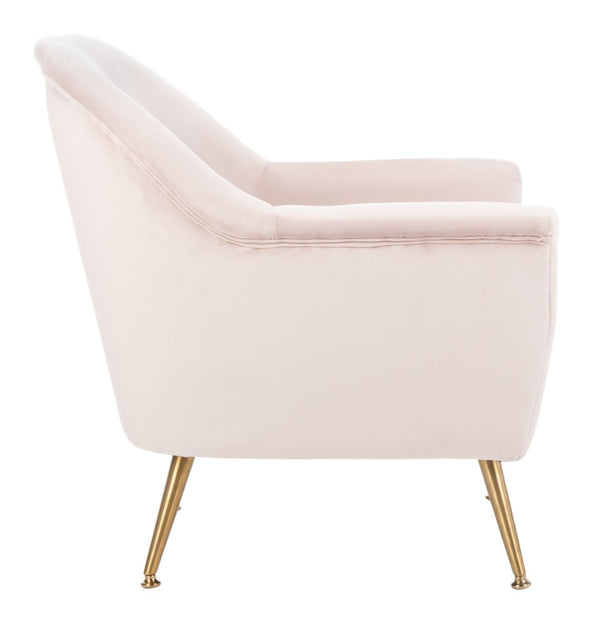 Safavieh Brienne Mid Century Arm Chair - Luxurious Velvet Accent With Elegant Brass Legs For Cozy Living Spaces Blush Pink Velvet/Brass ACH4506D