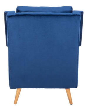 Safavieh Astrid Mid-Century Arm Chair: Luxurious Velvet Upholstery With Solid Oak Legs For Timeless Elegance Navy Velvet/Natural ACH4507A