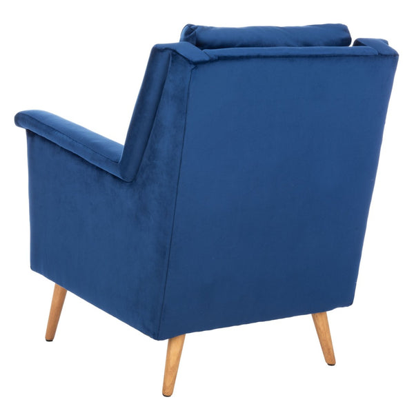 Safavieh Astrid Mid-Century Arm Chair: Luxurious Velvet Upholstery With Solid Oak Legs For Timeless Elegance Navy Velvet/Natural ACH4507A