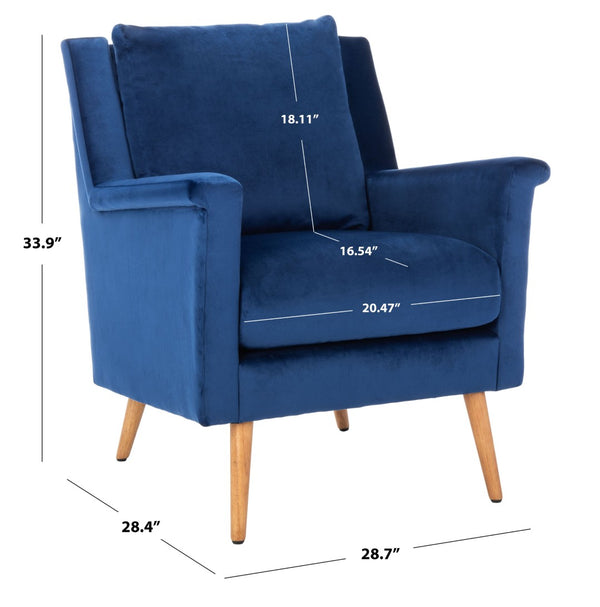 Safavieh Astrid Mid-Century Arm Chair: Luxurious Velvet Upholstery With Solid Oak Legs For Timeless Elegance Navy Velvet/Natural ACH4507A