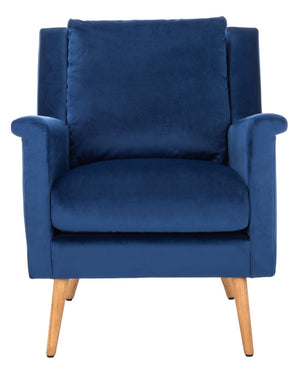Safavieh Astrid Mid-Century Arm Chair: Luxurious Velvet Upholstery With Solid Oak Legs For Timeless Elegance Navy Velvet/Natural ACH4507A