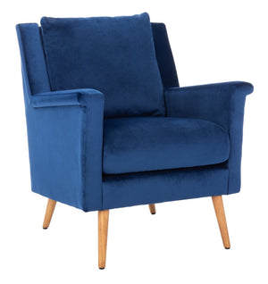 Safavieh Astrid Mid-Century Arm Chair: Luxurious Velvet Upholstery With Solid Oak Legs For Timeless Elegance Navy Velvet/Natural ACH4507A
