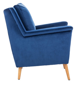 Safavieh Astrid Mid-Century Arm Chair: Luxurious Velvet Upholstery With Solid Oak Legs For Timeless Elegance Navy Velvet/Natural ACH4507A