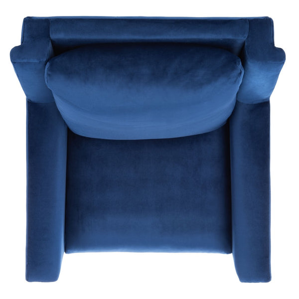 Safavieh Astrid Mid-Century Arm Chair: Luxurious Velvet Upholstery With Solid Oak Legs For Timeless Elegance Navy Velvet/Natural ACH4507A