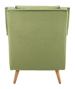 Safavieh Astrid Mid-Century Arm Chair: Luxurious Velvet Upholstery With Solid Oak Legs For Timeless Elegance Olive Velvet/Natural ACH4507B