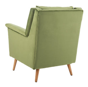 Safavieh Astrid Mid-Century Arm Chair: Luxurious Velvet Upholstery With Solid Oak Legs For Timeless Elegance Olive Velvet/Natural ACH4507B