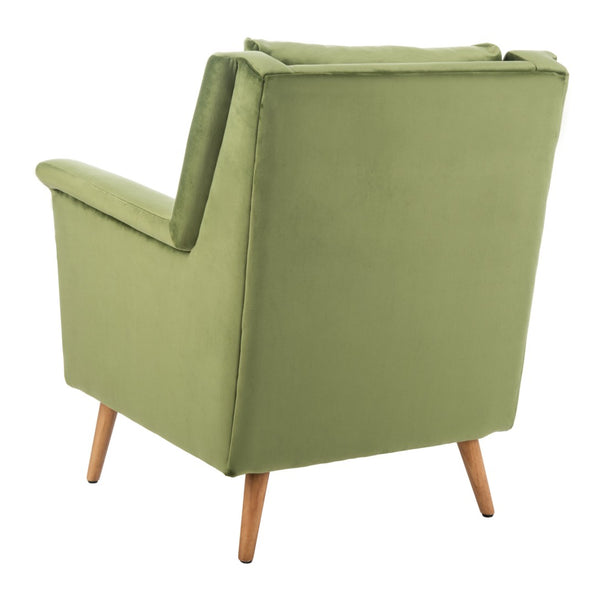 Safavieh Astrid Mid-Century Arm Chair: Luxurious Velvet Upholstery With Solid Oak Legs For Timeless Elegance Olive Velvet/Natural ACH4507B