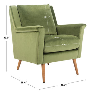 Safavieh Astrid Mid-Century Arm Chair: Luxurious Velvet Upholstery With Solid Oak Legs For Timeless Elegance Olive Velvet/Natural ACH4507B