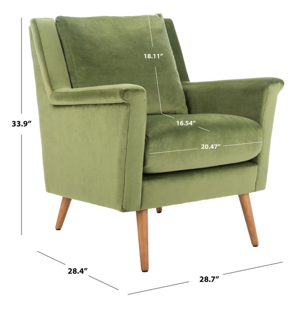 Safavieh Astrid Mid-Century Arm Chair: Luxurious Velvet Upholstery With Solid Oak Legs For Timeless Elegance Olive Velvet/Natural ACH4507B