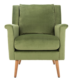 Safavieh Astrid Mid-Century Arm Chair: Luxurious Velvet Upholstery With Solid Oak Legs For Timeless Elegance Olive Velvet/Natural ACH4507B