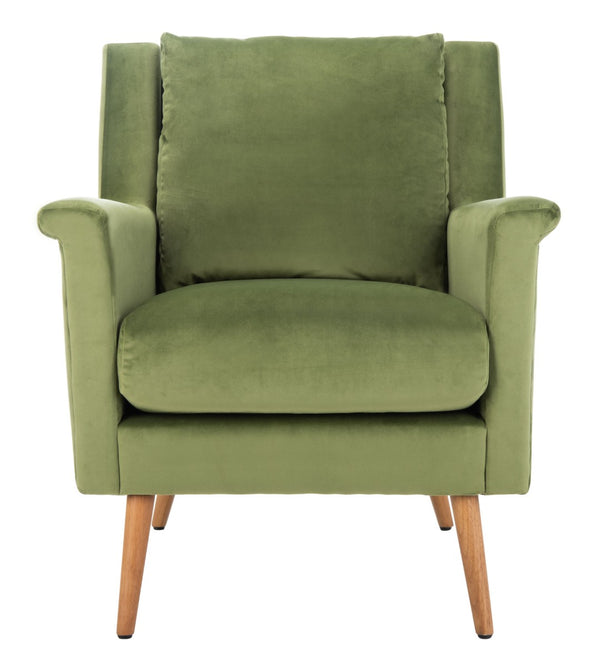 Safavieh Astrid Mid-Century Arm Chair: Luxurious Velvet Upholstery With Solid Oak Legs For Timeless Elegance Olive Velvet/Natural ACH4507B