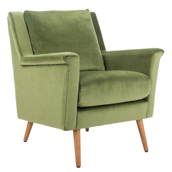 Safavieh Astrid Mid-Century Arm Chair: Luxurious Velvet Upholstery With Solid Oak Legs For Timeless Elegance Olive Velvet/Natural ACH4507B