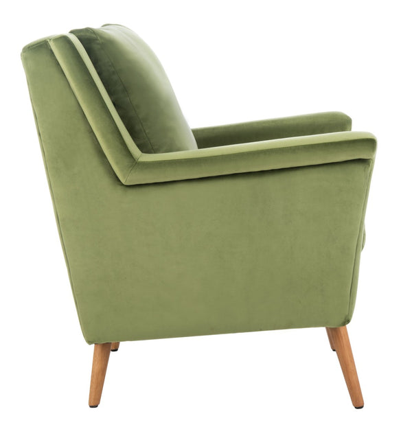 Safavieh Astrid Mid-Century Arm Chair: Luxurious Velvet Upholstery With Solid Oak Legs For Timeless Elegance Olive Velvet/Natural ACH4507B