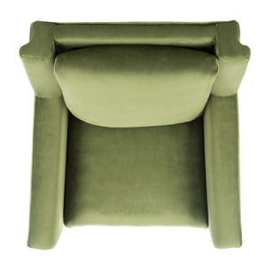 Safavieh Astrid Mid-Century Arm Chair: Luxurious Velvet Upholstery With Solid Oak Legs For Timeless Elegance Olive Velvet/Natural ACH4507B