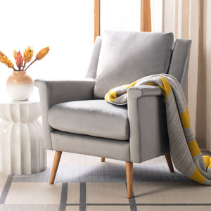 Safavieh Astrid Mid-Century Arm Chair: Luxurious Velvet Upholstery With Solid Oak Legs For Timeless Elegance Stone Velvet/Natural ACH4507C