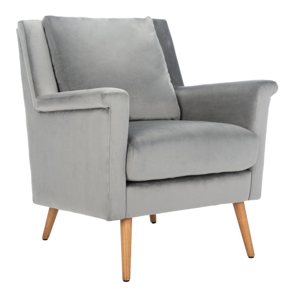 Safavieh Astrid Mid-Century Arm Chair: Luxurious Velvet Upholstery With Solid Oak Legs For Timeless Elegance Stone Velvet/Natural ACH4507C