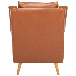 Safavieh Astrid Mid-Century Arm Chair: Luxurious Velvet Upholstery With Solid Oak Legs For Timeless Elegance Cognac Pu/Natural ACH4507D