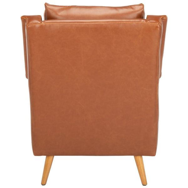 Safavieh Astrid Mid-Century Arm Chair: Luxurious Velvet Upholstery With Solid Oak Legs For Timeless Elegance Cognac Pu/Natural ACH4507D