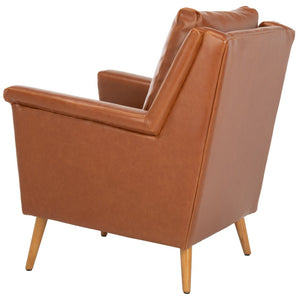 Safavieh Astrid Mid-Century Arm Chair: Luxurious Velvet Upholstery With Solid Oak Legs For Timeless Elegance Cognac Pu/Natural ACH4507D