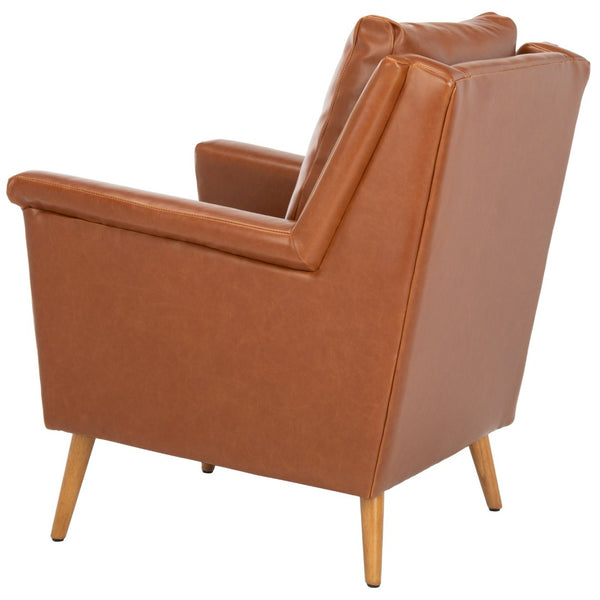 Safavieh Astrid Mid-Century Arm Chair: Luxurious Velvet Upholstery With Solid Oak Legs For Timeless Elegance Cognac Pu/Natural ACH4507D