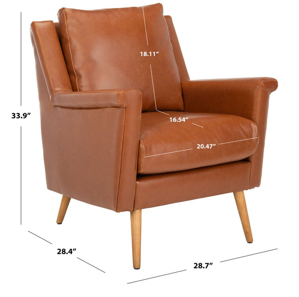 Safavieh Astrid Mid-Century Arm Chair: Luxurious Velvet Upholstery With Solid Oak Legs For Timeless Elegance Cognac Pu/Natural ACH4507D