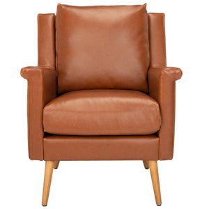 Safavieh Astrid Mid-Century Arm Chair: Luxurious Velvet Upholstery With Solid Oak Legs For Timeless Elegance Cognac Pu/Natural ACH4507D