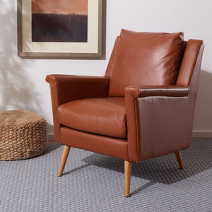 Safavieh Astrid Mid-Century Arm Chair: Luxurious Velvet Upholstery With Solid Oak Legs For Timeless Elegance Cognac Pu/Natural ACH4507D